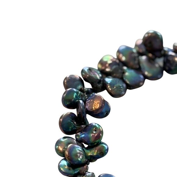 Keshi Pearl 18" Necklace & 8" Bracelet Set Black Peacock Baroque Cluster Pearls - Picture 5 of 11